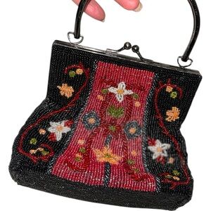 Embroidered Black and Red Handbag